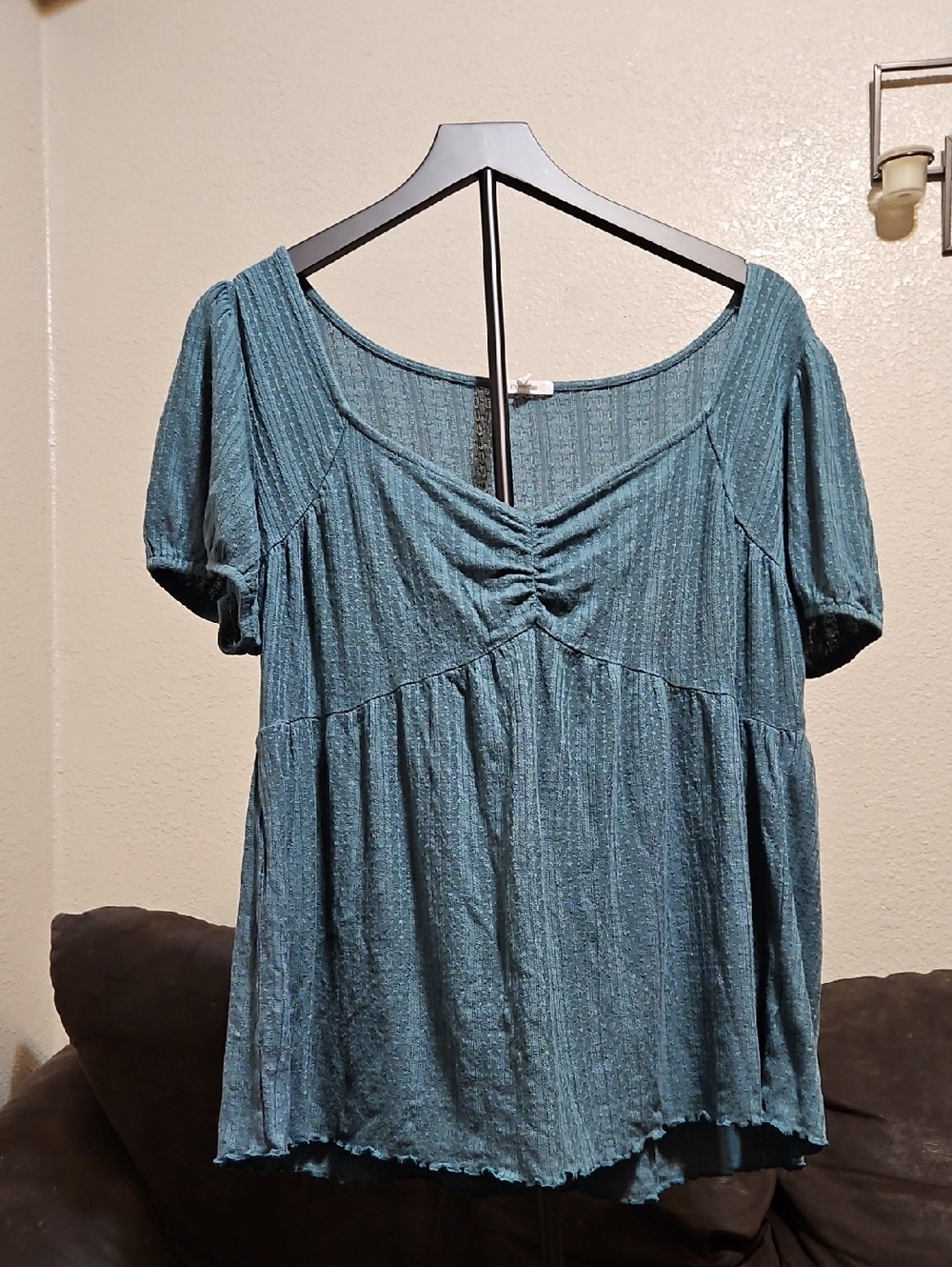 Maurices Teal Green Ruched Front Babydoll Top